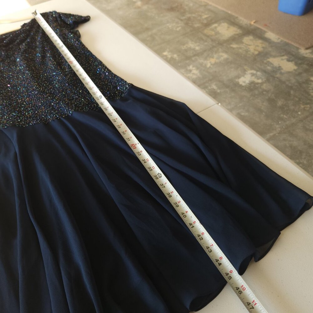 JKARA Chiffon Evening Dress Plus Size 18W Navy Blue, Sequin Bodice - Picture 10 of 12